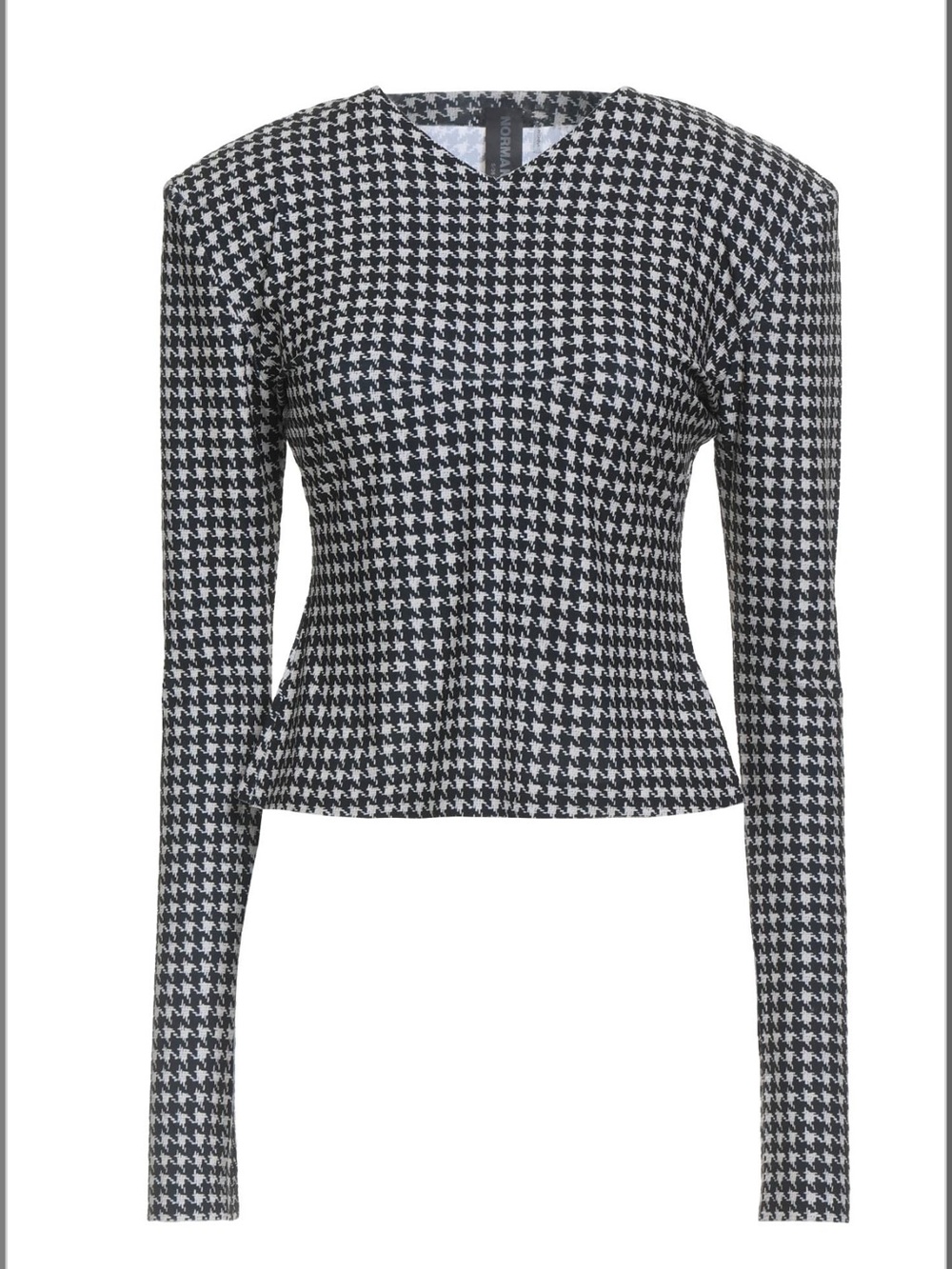 Houndstooth V-Neck Long Sleeve Top - Black/White